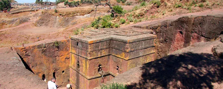 The rocky church of St. George in Lalibela. Every traveler to Ethiopia must see Lalibela.